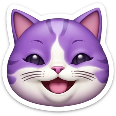 Happy gleeful purple emoji cat face with smiling closed eyes, enthusiastic, excited  sticker