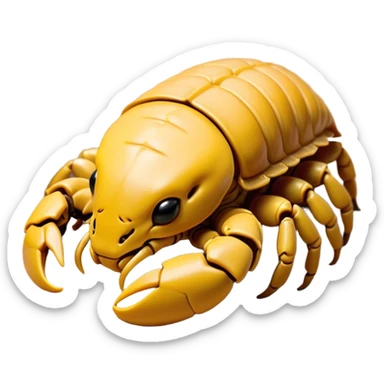 Meme-Worthy Cute Sleeping Emperor Scorpion Portrait Emoji, Head resting peacefully with a contented smile, showcasing a robust build and a luxuriously soft, textured exoskeleton, eyes gently closed in a serene, restful repose, Simplified yet hilariously adorable features, highly detailed, glowing with a soft, drowsy light, high shine, relaxed and utterly lovable, stylized with an air of playful laziness, soft glowing outline, capturing the essence of a sleeping scorpion that feels destined to become the next viral sensation of adorable rest! sticker