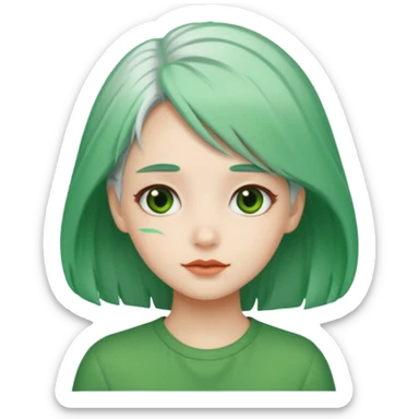 girl with green hair clip, white hair. sticker