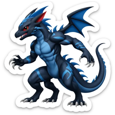 Black and Blue Venom-Stitch-Zekrom-Salandit-Sneasel-fusion, full body, tribal markings  sticker