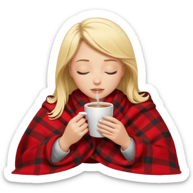 Blonde girl inside a blanket sipping coffee eyes closed sticker
