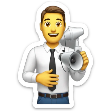 A man coming out of a mobile holding a loudspeaker and speaking in it for hiring new employees create 3d image white background sticker