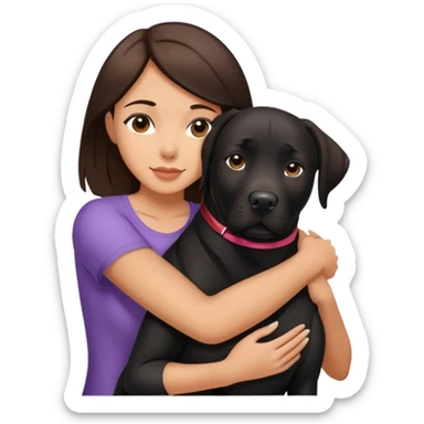 Brunette hugging a big black labrador/american staffordshire dog sticker