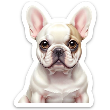 Cinematic Noble Pied French Bulldog Portrait Emoji, Radiating regal yet playful charm, with a distinctive pied fur of contrasting hues and a sculpted, expressive face featuring gentle, wise eyes and a confident stance, simplified yet artistically detailed, glowing with a soft, sophisticated radiance, high shine, exuding intelligent nobility and refined flair, soft glowing outline, capturing the essence of a noble Pied French Bulldog that embodies both strength and grace! sticker