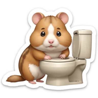 Cute chubby cartoon-style hamster sitting on toilet pooping looking guilty sticker
