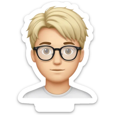 A young man with a lock of hair wearing glasses sticker