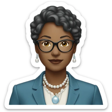 black woman ceo, glasses, skyblue blazer, pearl necklace sticker