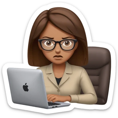 Uma mulher de cabelo castanho que é professora e um pouco brava a trabalhar no computador sem usar óculos sticker