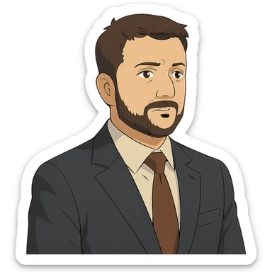 portrait of Vladimir Zelensky in a business suit, ghibli style, no background sticker