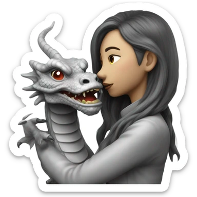 Photo realistic, alien female gray, kissing and embracing china dragon sticker