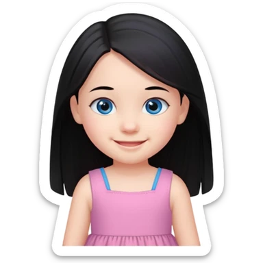 3yr old girl long straight black hair blue eyes happy sticker