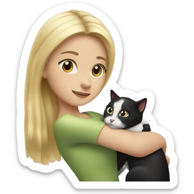 blonde Girl petting black and white cat sticker