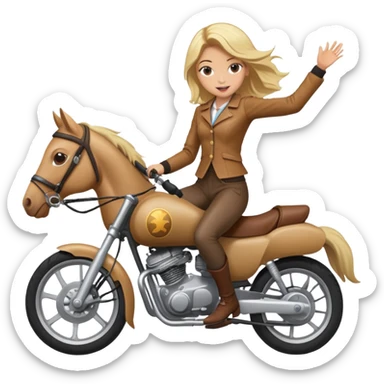 girl riding a horse jumping over a motorcycle sticker