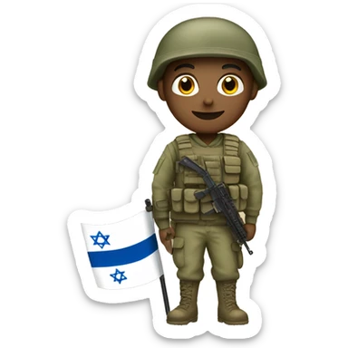 A soldier holding an Israeli flag sticker
