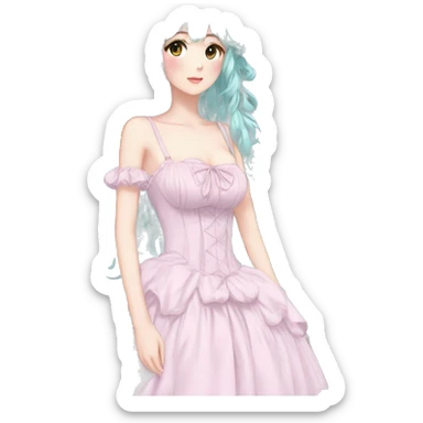gorgeous pretty attractive anime lady beautiful hair with gorgeous dress fairycore cottagecore pastelcore detailed high quality trending VOGUE aesthetic full body sticker