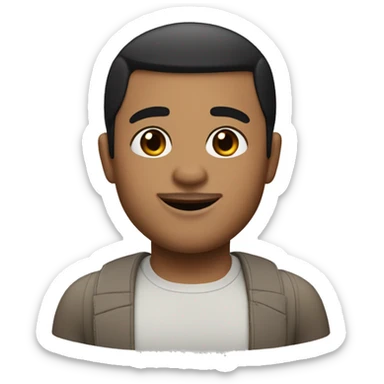 Create a man memoji with an oval face, slightly tanned skin, short black buzz cut hair, thick black eyebrows, medium-sized almond-shaped dark eyes, a straight well-proportioned nose, and moderately thick smiling lips. sticker