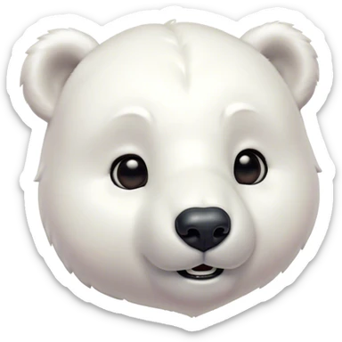 Cinematic Cute Polar Bear Portrait Emoji, Head tilted playfully and inquisitively, with a glossy, plush coat accented by a gentle, blushing muzzle and round, sparkling eyes, Simplified yet irresistibly adorable features, highly detailed, glowing with a warm, friendly polar glow, high shine, affectionate and lively, stylized with a touch of endearing charm, soft glowing outline, capturing the essence of a mischievous yet loving polar cub that feels like it could tumble out of the screen into your arms! sticker