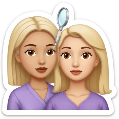 One set of Hands of A woman looking on another woman’s skin on face during facial treatment  sticker