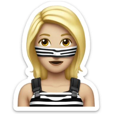 Robber with blonde hair with cash bag and weaing black and white striped dress sticker