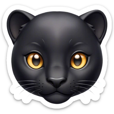 Cinematic Cute black Panther Portrait Emoji, Head tilted playfully and inquisitively, with a smooth, streamlined form accentuated by a subtle sheen and round, sparkling eyes filled with charm, Simplified yet irresistibly adorable features, highly detailed, glowing with a warm, inviting glow, high shine, affectionate and lively, stylized with a touch of whimsical mystery, bright and endearing, soft glowing outline, capturing the essence of a mischievous yet loving black Panther that seems as if it could pounce out of the screen into your arms! sticker