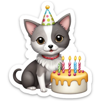 Black and white cat with Italian greyhound celebrating birthday sticker