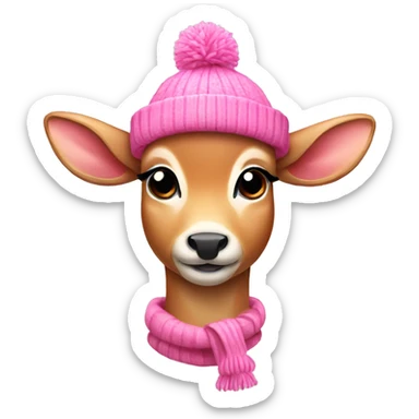 cute deer wearing a pink winter hat sticker