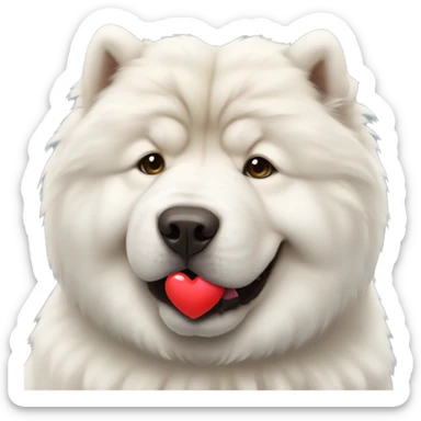 white chow chow with heart sticker