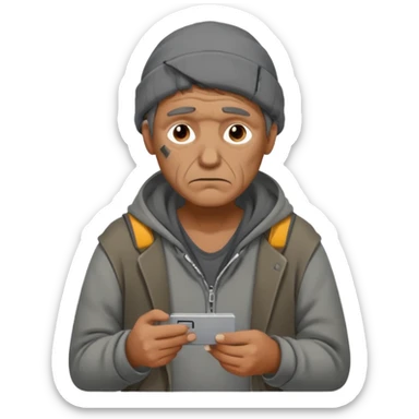 a homeless guy begging for money but with a card reader instead sticker