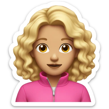 Girl with wavy blonde hair with a pink zip up jacket sticker