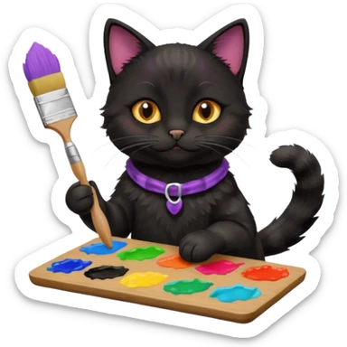 A black cat holding brushes and a colour pallete because he is an artist sticker
