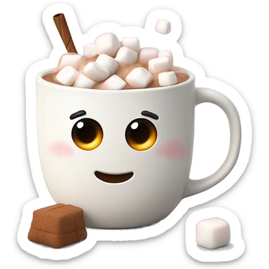 Hot coco with large marshmallows in a white knitted mug  sticker