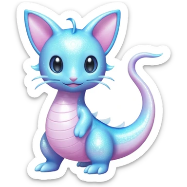 Shiny Pastel Translucent Sparkly Skitty-Dratini-Lumineon-Dragonair-Fakémon-hybrid-creature (full body)  sticker