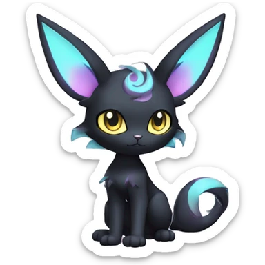 Shiny Cool Edgy pastel Black beautiful ethereal fantasy Kawaii Sona Umbreon-Espeon-Litten-Fakemon-cat-animal with edgy bat-ears black mane vtuber model Full Body sticker