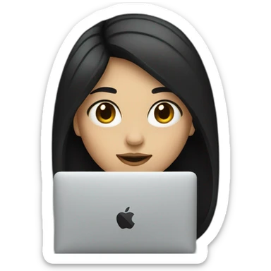 Programmer girl with black straight hair with macbook sticker