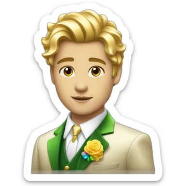 Posh-boy-with-golden-suit-and-green-eyes-and-rainbow-unicorn-hair sticker