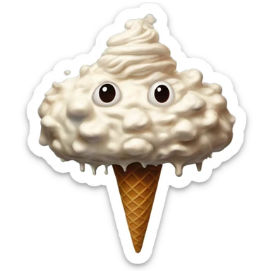 Ice cream nuclear mushroom cloud in Uncle Scrooge style, oil paint, mysterious eyes, intricate lips, masterpiece pose, odd perspective, beautiful, desirable, logical sticker