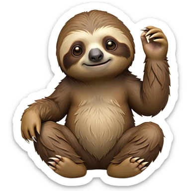 cinematic-sloth-realistic-full-body-sitting-emoji,-long-curved-claws-clinging,-thick-shaggy-brown-fur-slightly-ruffled,-head-tilted-dramatically,-slow-blinking-eyes-filled-with-serene-wisdom,-simplified-yet-realistic-focused-features,-highly-detailed,-glowing-with-an-almost-sarcastic-glow sticker