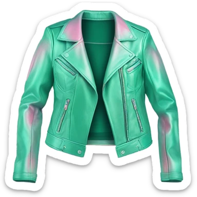 Realistic isolated metallic mint green open leather jacket with mint green,teal,and pink ombre cut out bustier underneath the jacket. sticker
