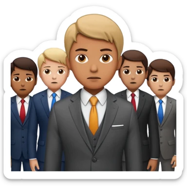 Create a realistic emoji of a person making some decisions in front of a grounp while standing in a office sticker