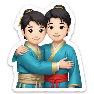 two guys hugging in hanfu sticker