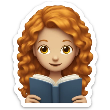 Ginger haired girl reading book sticker