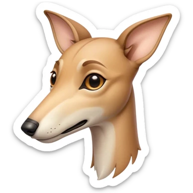 Cinematic Noble Fawn Greyhound Portrait Emoji, Poised and regal, with a slender, aerodynamic build and a smooth, elegant fawn Fur, deep-set soulful eyes, Simplified yet sharp and sophisticated features, highly detailed, glowing with a soft, dignified glow, high shine, intelligent and agile, stylized with an air of grace, focused and attentive, soft glowing outline, capturing the essence of a watchful and swift companion, so majestic it feels as though it could dash out of the screen with effortless authority! sticker