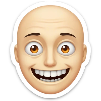 Tight, awkward grin with dead eyes, trying to act normal in chaos. sticker