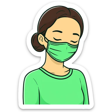 Girl with closed eyes sleeping with green beauty face mask on, relaxing self care moment sticker