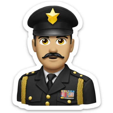 a soldier with a black helmet featuring a yellow lightning bolt insignia. The soldier has a sharp, angular face with a mustache, wearing a dark military uniform with epaulets on the shoulders, with witeskin sticker