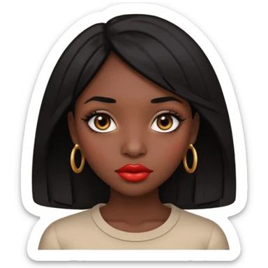 Dark skin gurl with black hair, big lips m, dark brown eye, octagon face shape and chinky eyes no red lipstick  sticker
