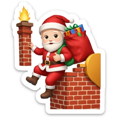 baby Santa Claus is carrying a bag of presents and climbing down the chimney. sticker