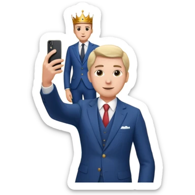 a man who's taking a selfie in a room with the statue of the queen elizabeth the II sticker