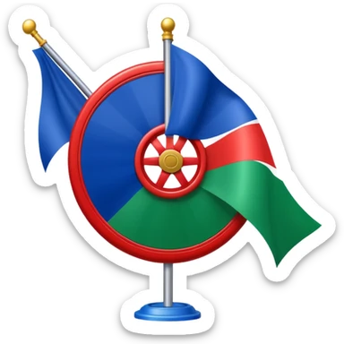 Emoji drapeau moitié à la verticale bleu en haut vert en bas avec une roue rouge au millieu  roue en plein millieu du drapeau bleu à la. Moitié de en heut et vert à la moitié de en bas sticker