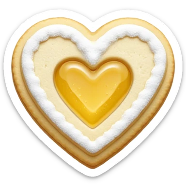 Realistic shortbread cookie in the shape of a heart with color of lemon jelly middle filling and sprinkled powder sugar on top. sticker